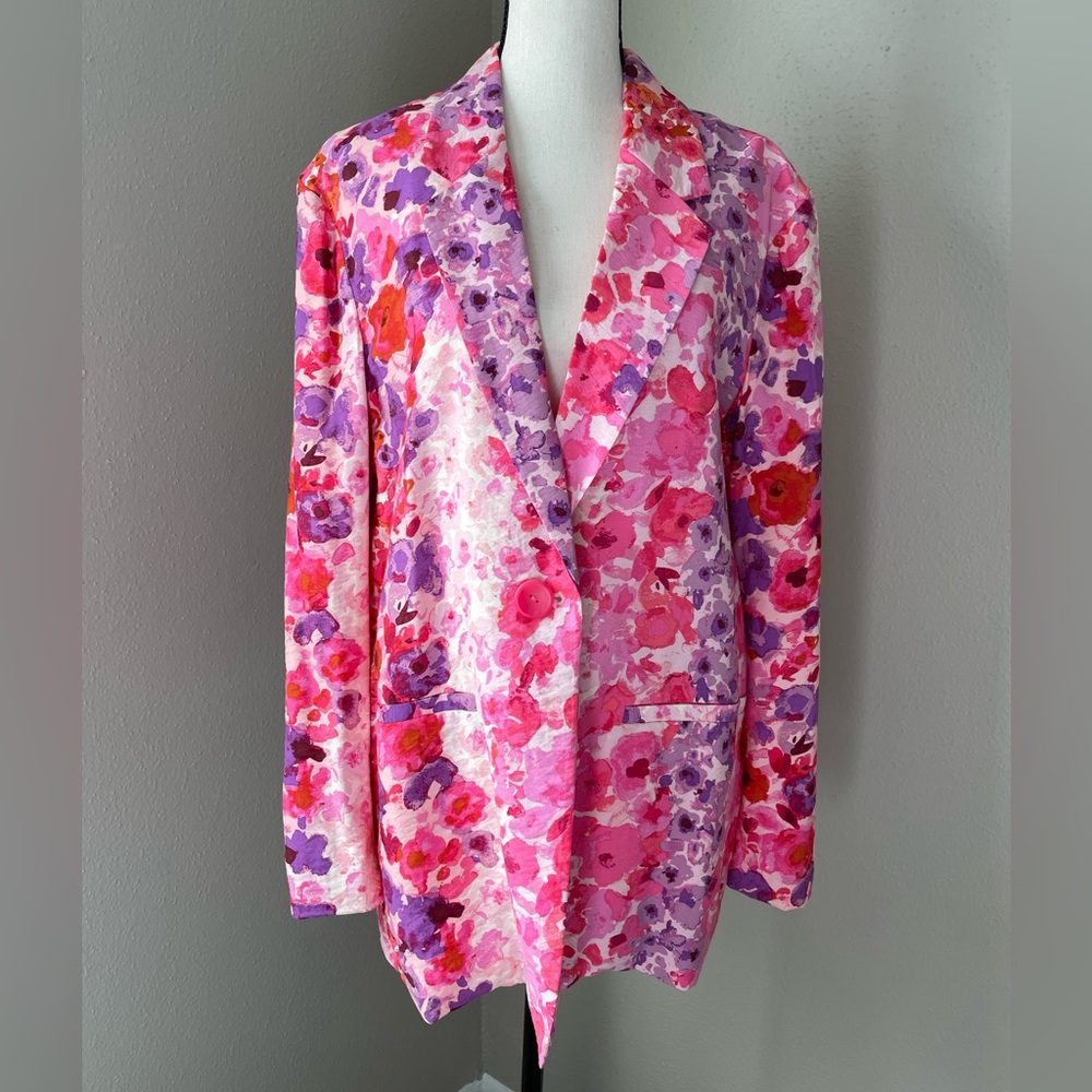 H&M Women’s Pink Floral OVERSIZED Jacket Size S M
